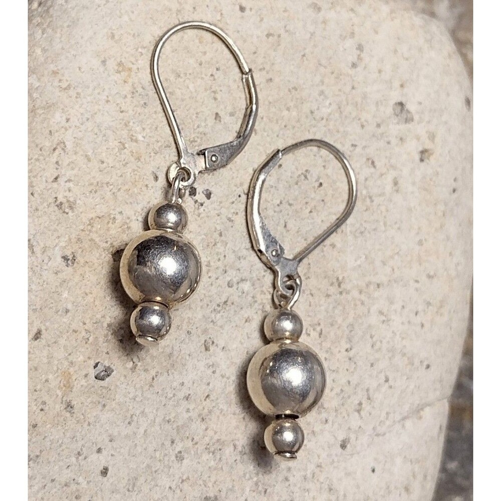 Vintage Sterling Silver Ball Bead Drop Dangle Earrings
